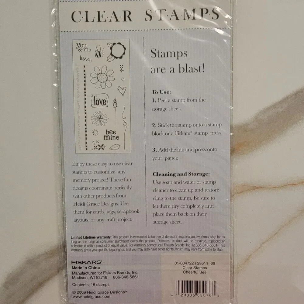Heidi Grace CHEERFUL BEE Love Flowers Clear Cling Stamps Set of 18 Stamps NEW